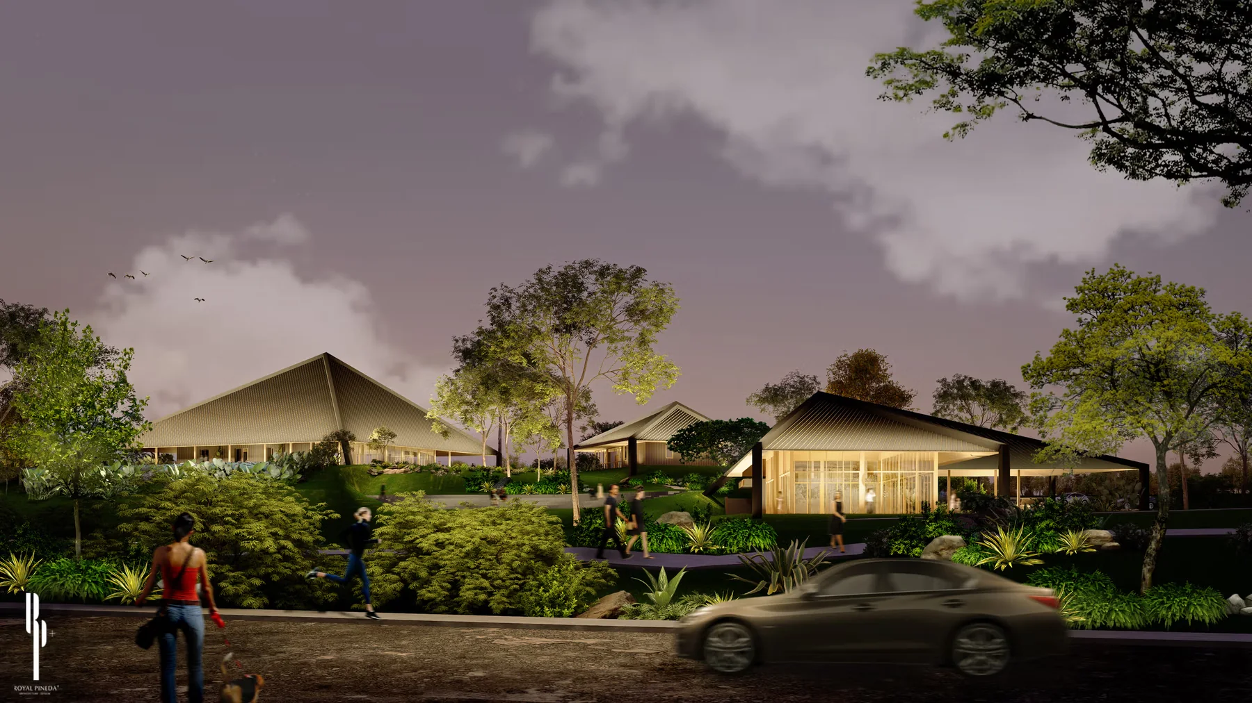 Amenity setting at dusk