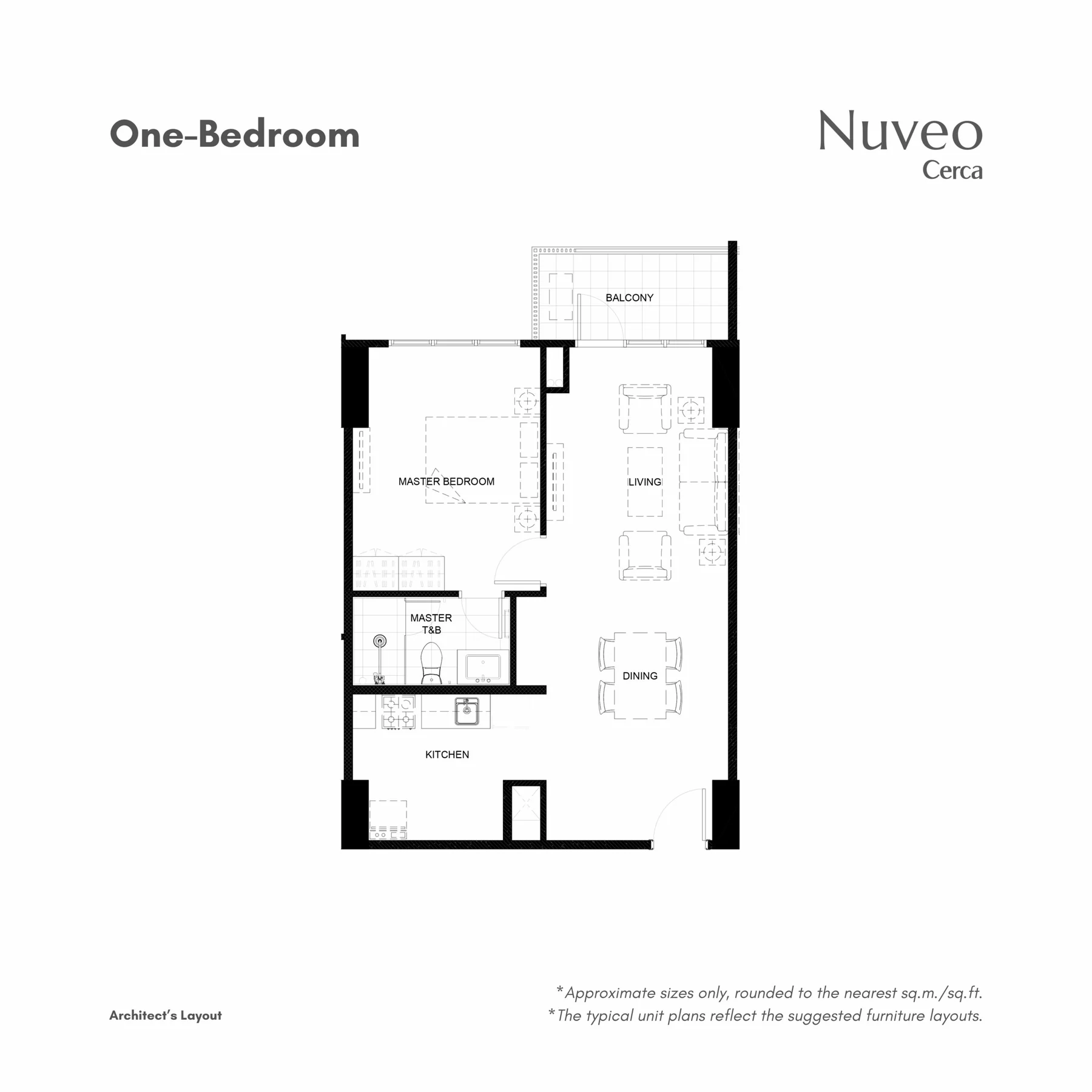 Representative one-bedroom plan for Nuveo at Cerca