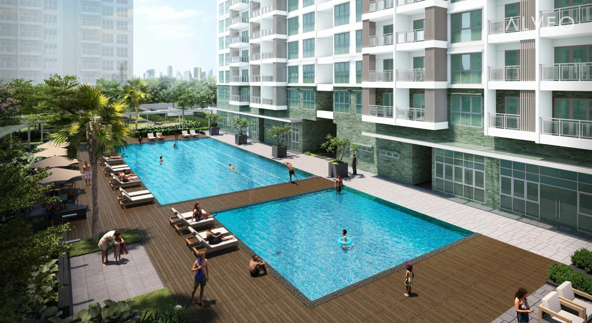 Artist's perspective of the Nuveo at Cerca pool area