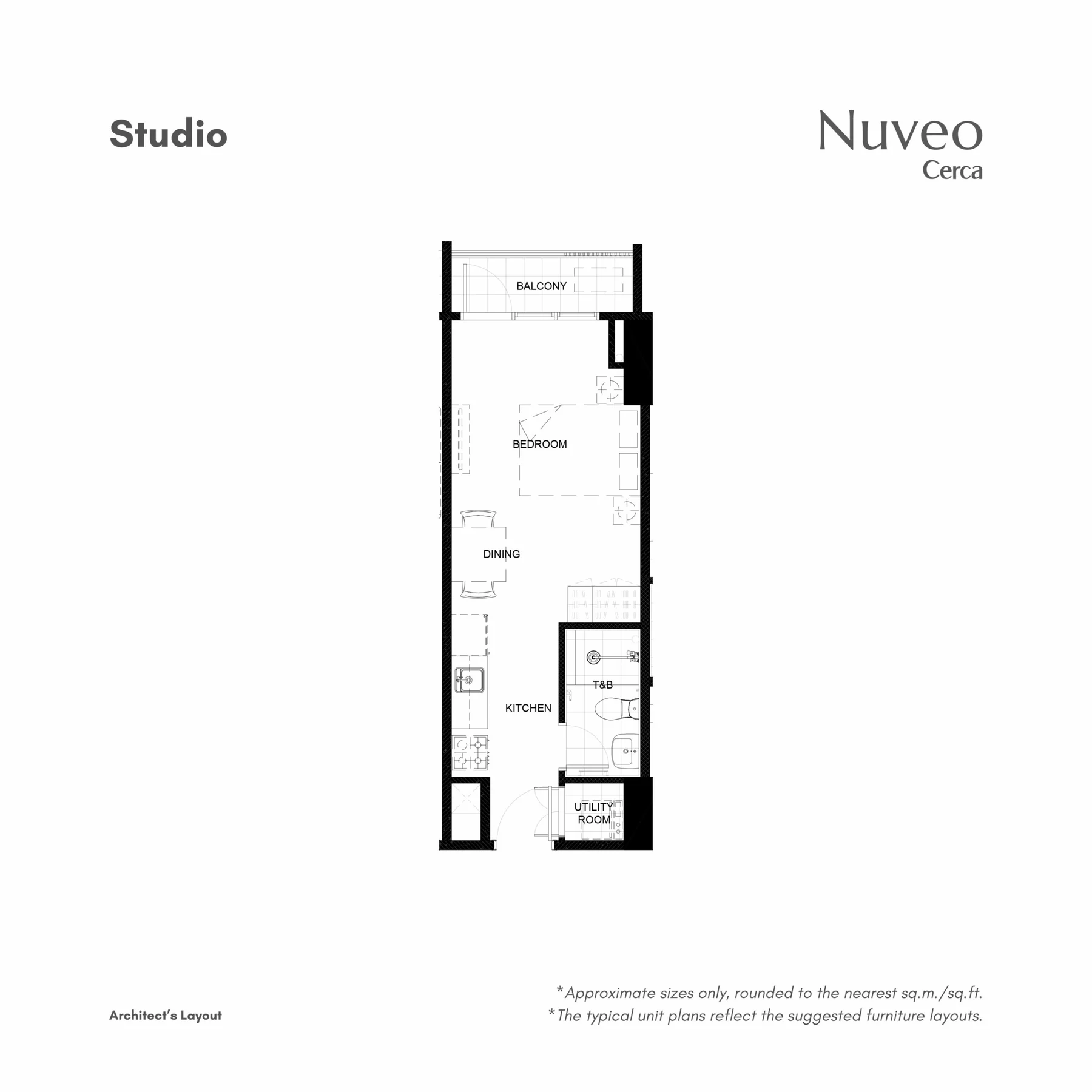 Representative studio plan for Nuveo at Cerca
