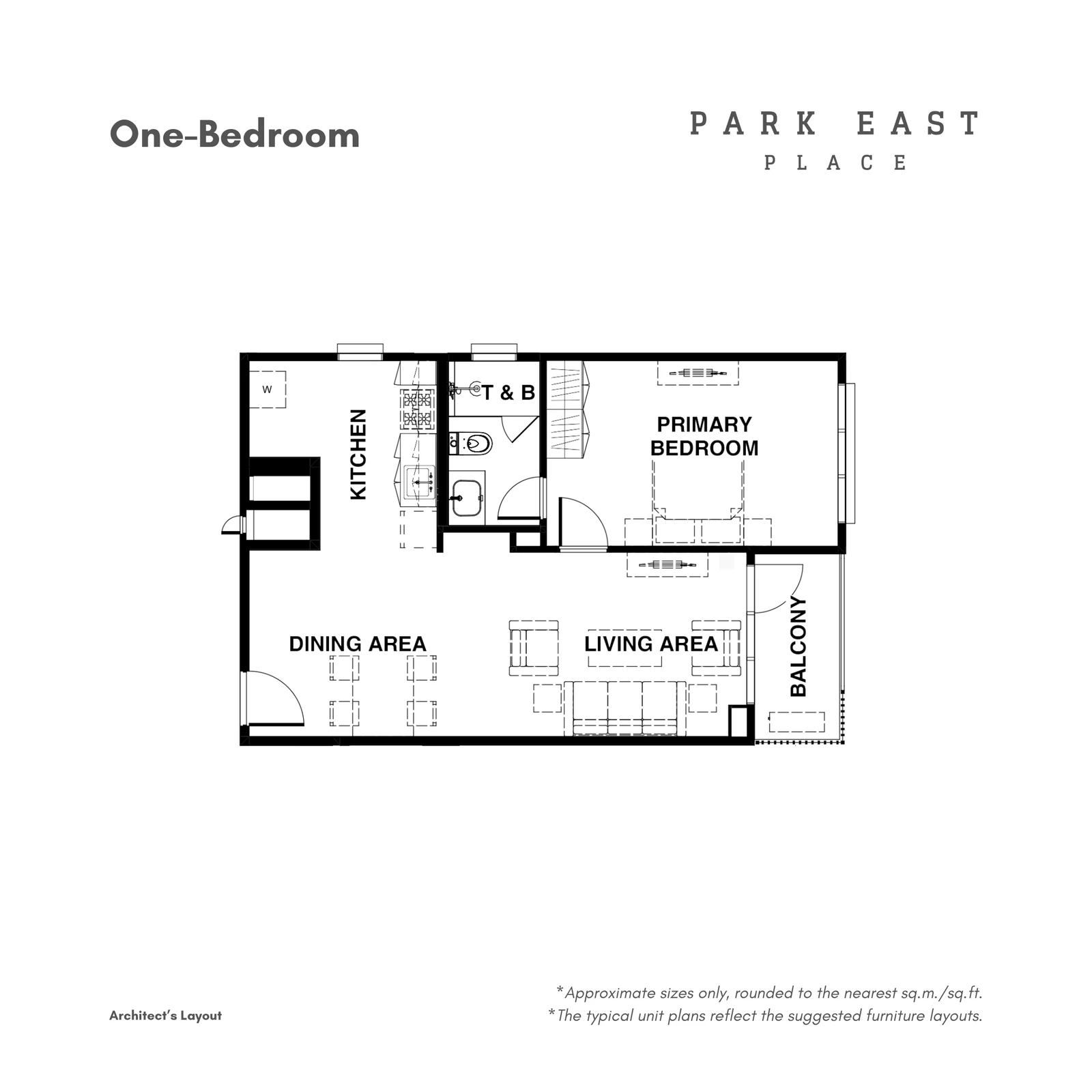 Park East Place 1 Bedroom • approx. 61 sqm floor plan