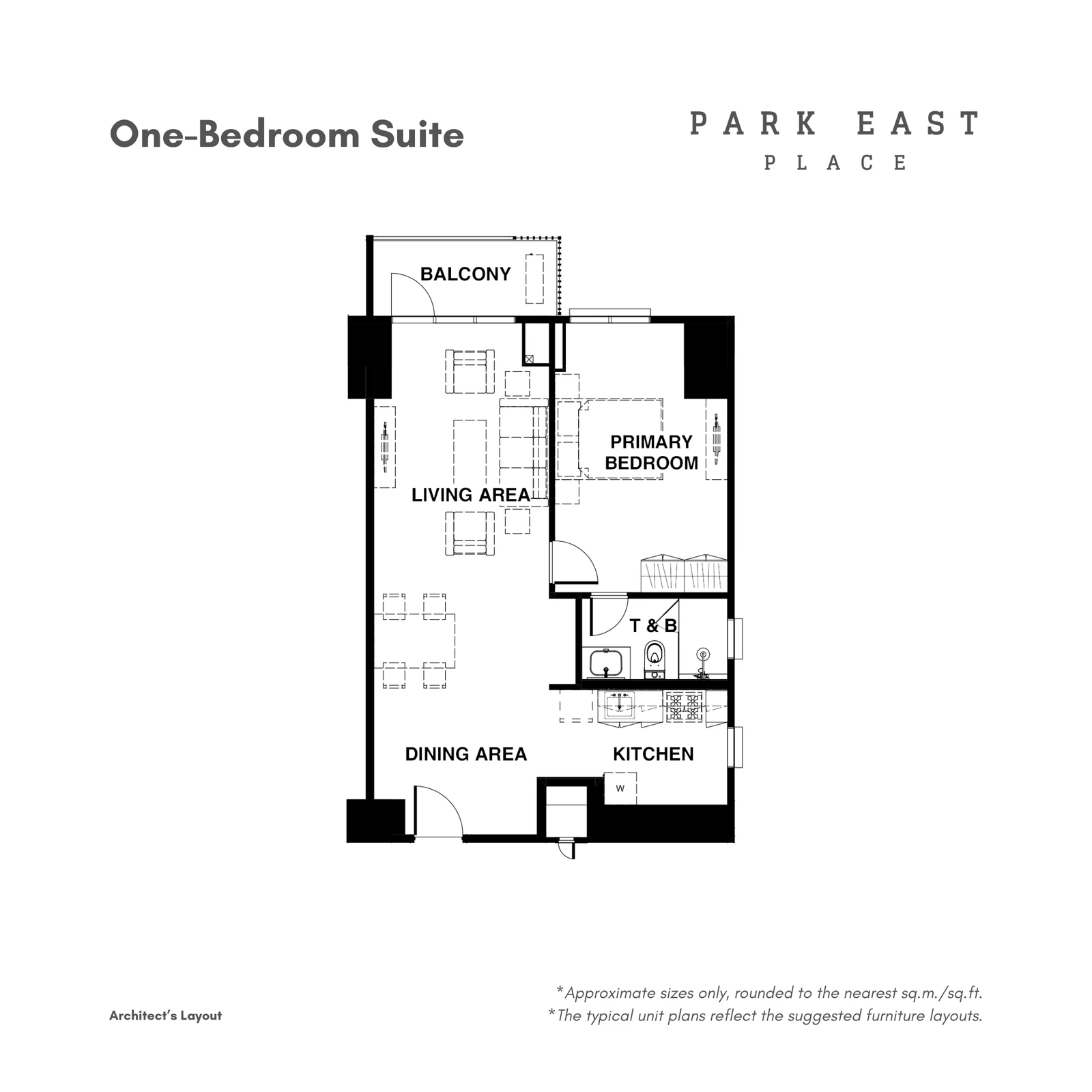 Park East Place 1 Bedroom Suite • approx. 67 sqm floor plan