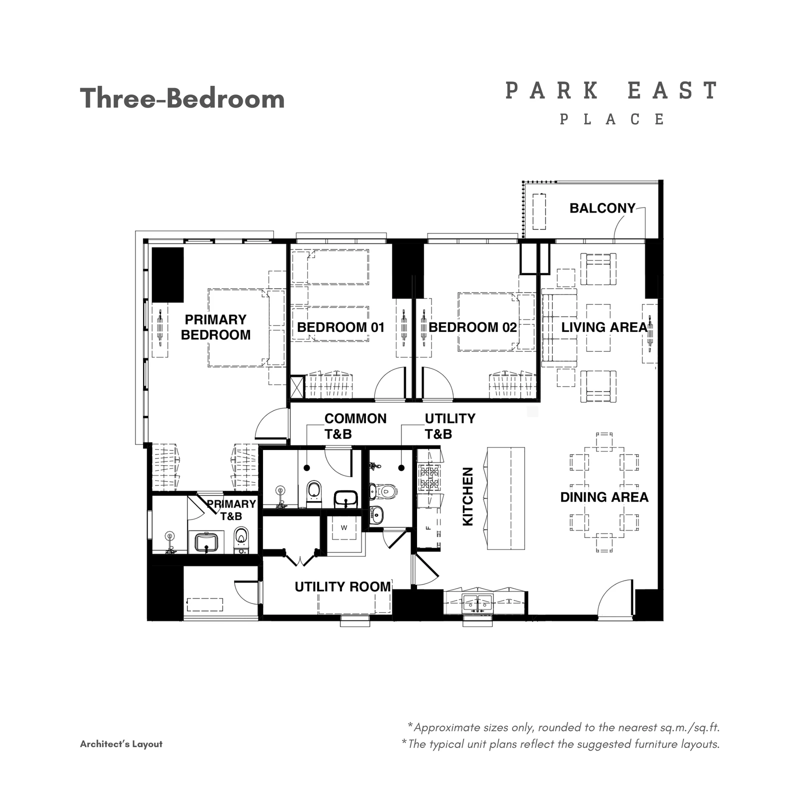 Park East Place 3 Bedroom • approx. 131 sqm floor plan