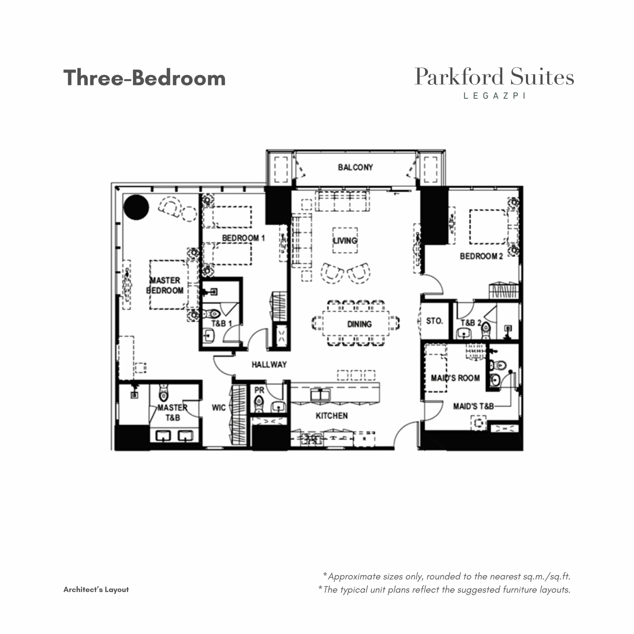 Parkford Suites Legazpi Three-Bedroom • approx. 180–181 sqm floor plan