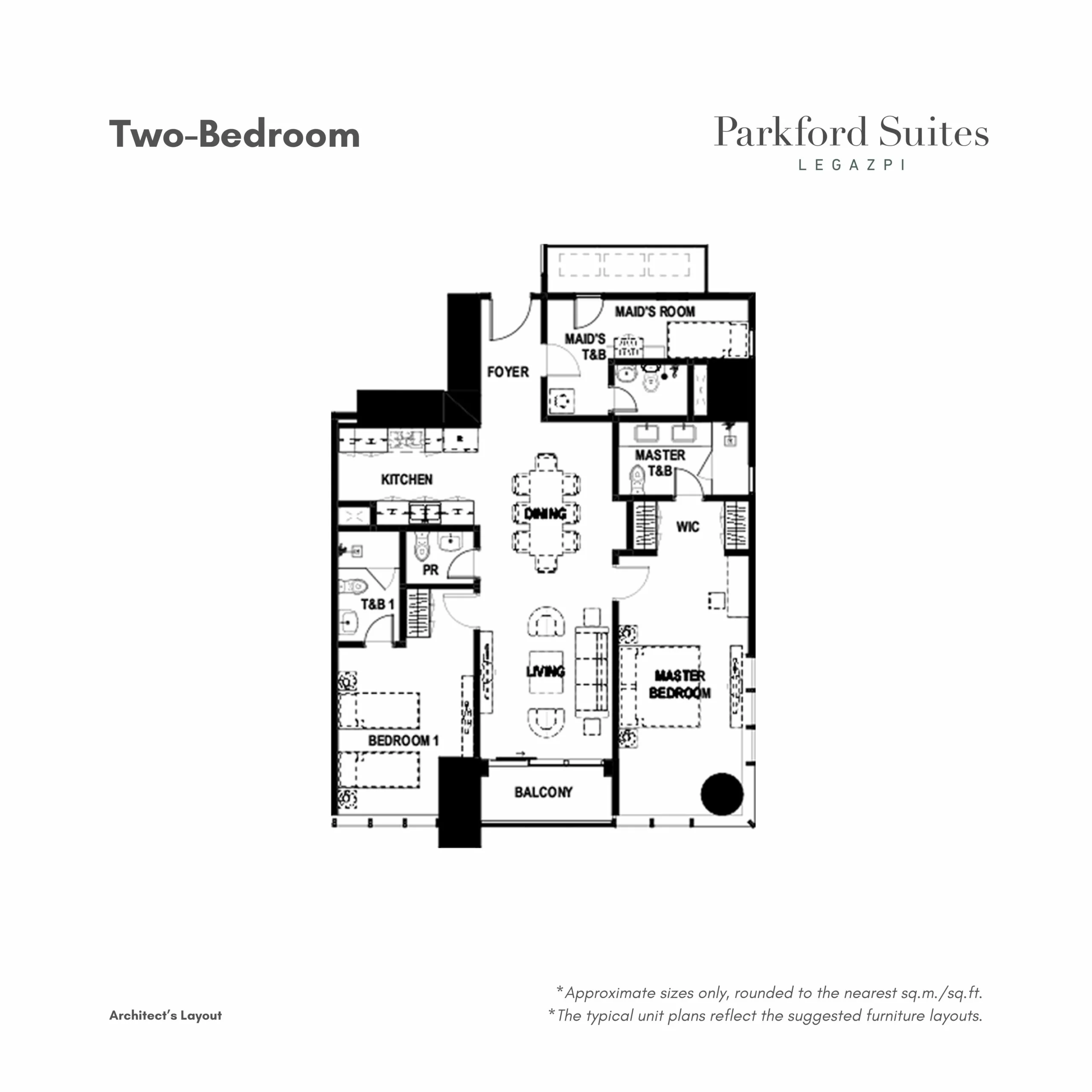 Parkford Suites Legazpi Two-Bedroom • approx. 125–142 sqm floor plan