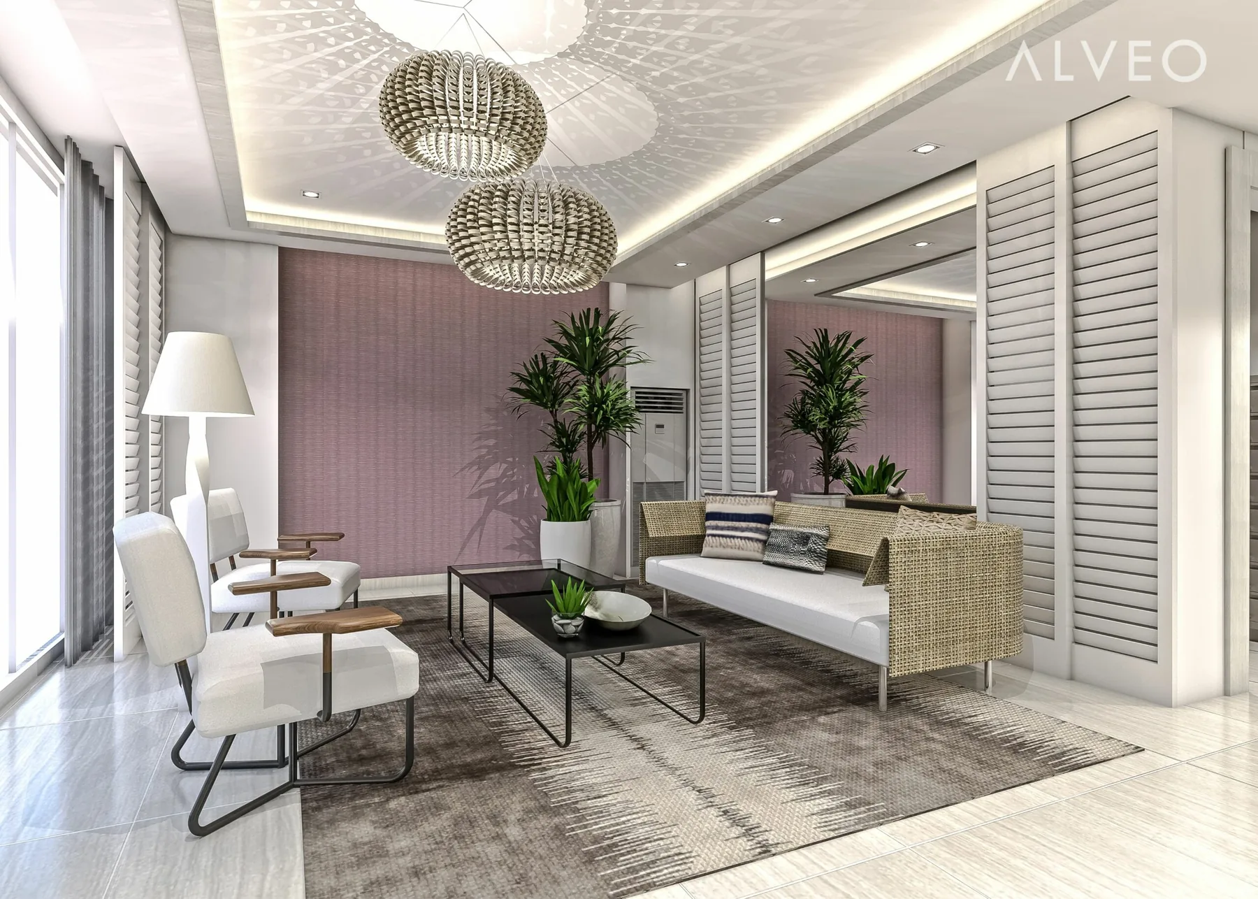 Artist's perspective of the Patio Suites main lobby