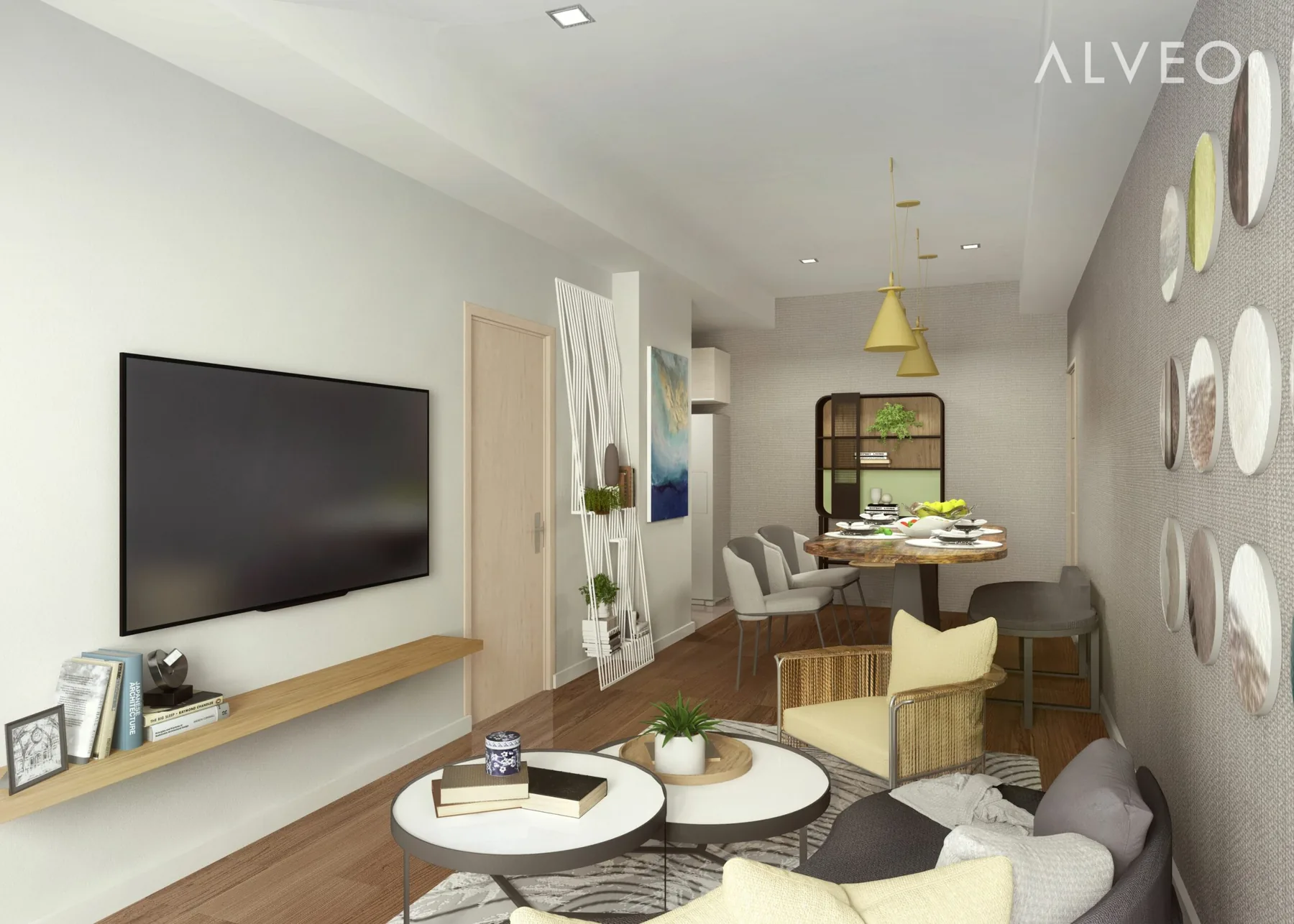 Artist's perspective of a one-bedroom residence at Patio Suites