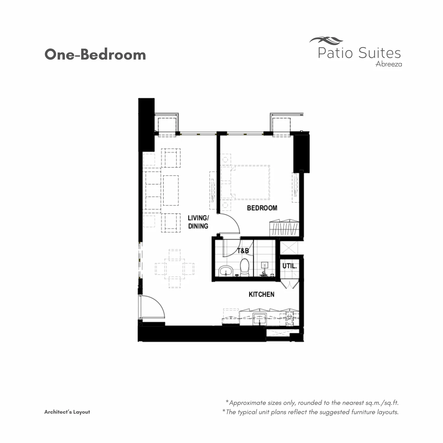Representative one-bedroom plan for Patio Suites at Abreeza