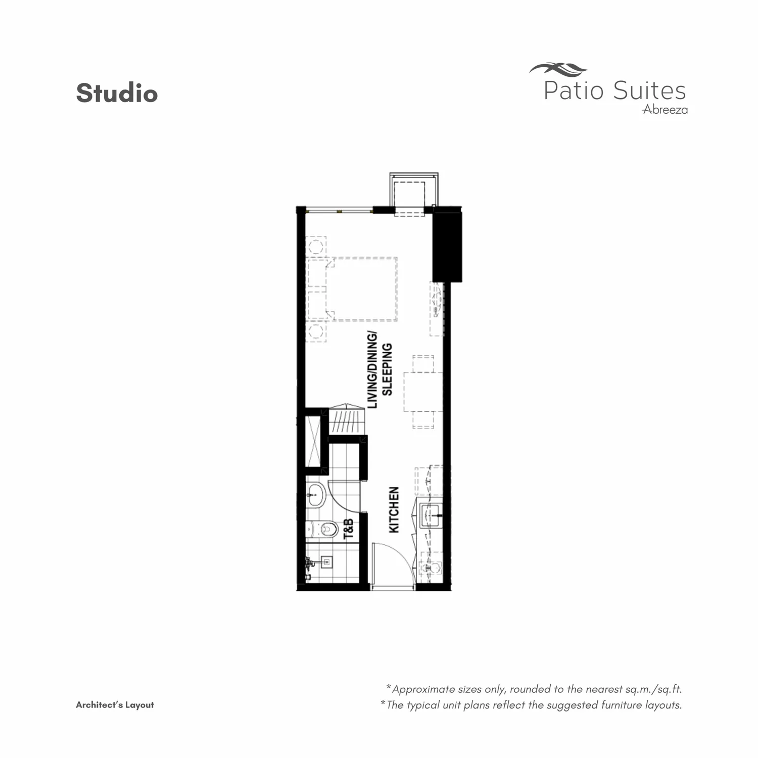 Representative studio plan for Patio Suites at Abreeza