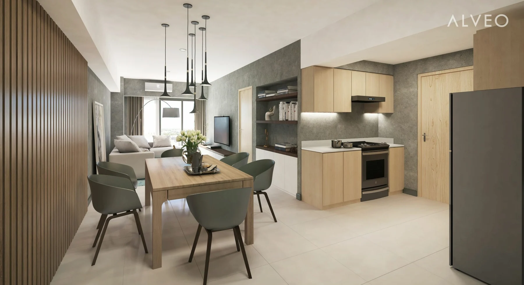 One-bedroom living and dining area