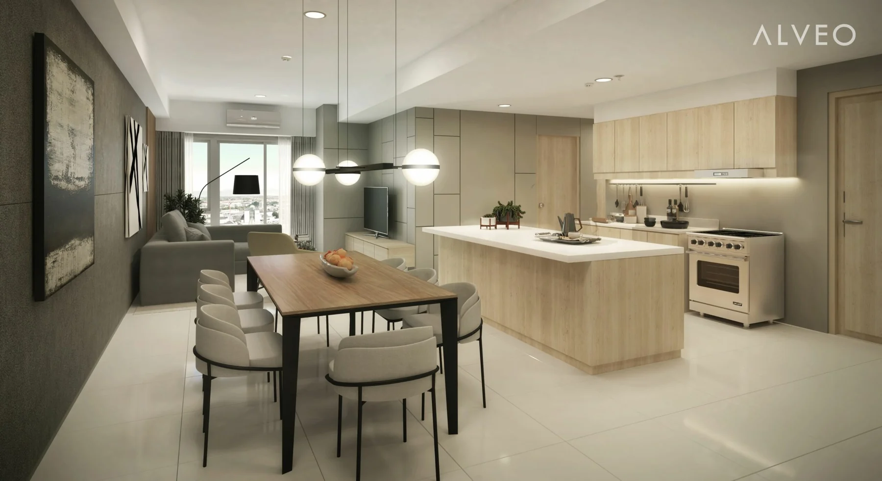 Three-bedroom living and dining area