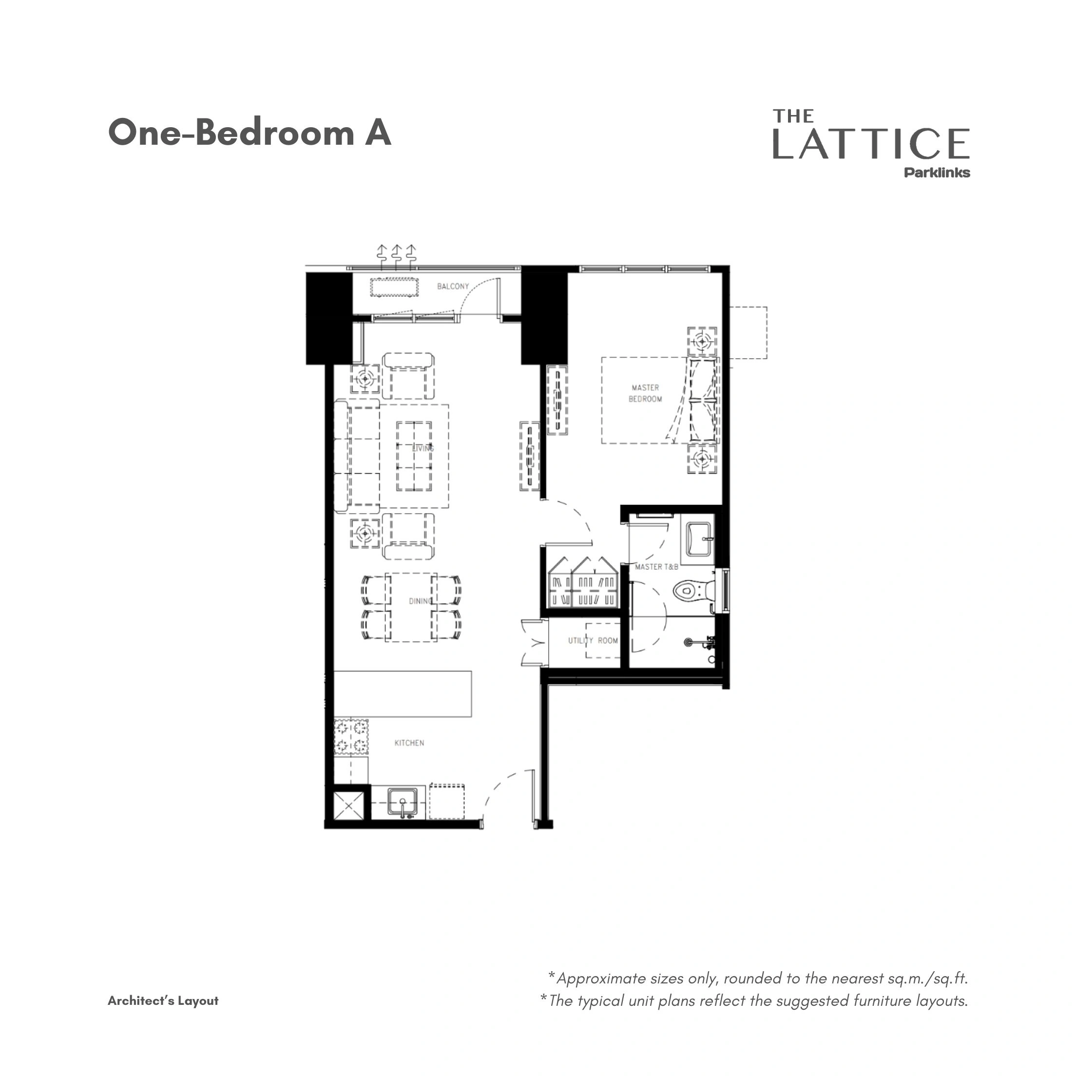 The Lattice at Parklinks One-Bedroom Unit • approx. 58 sqm floor plan