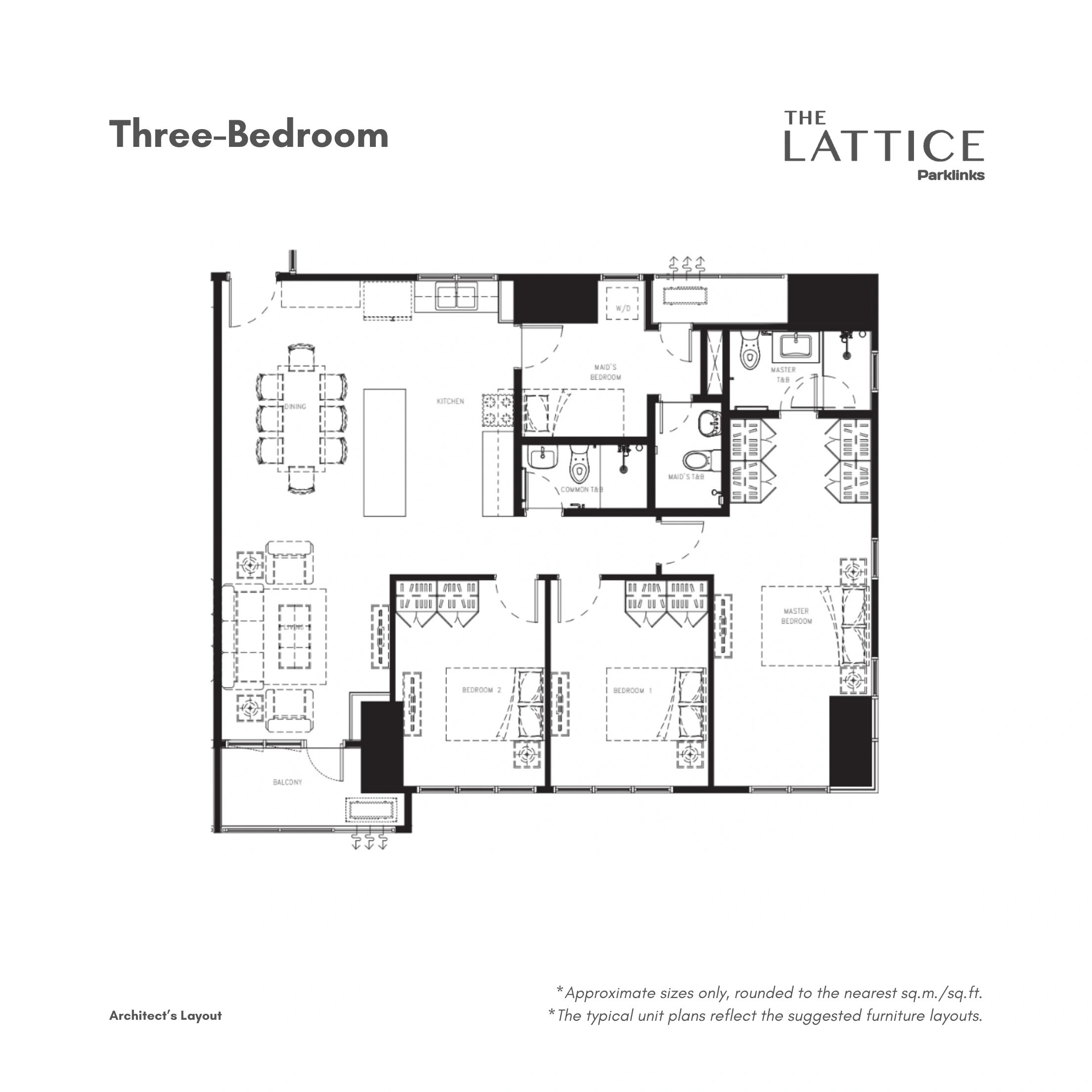 The Lattice at Parklinks Three-Bedroom Unit • approx. 123 sqm floor plan